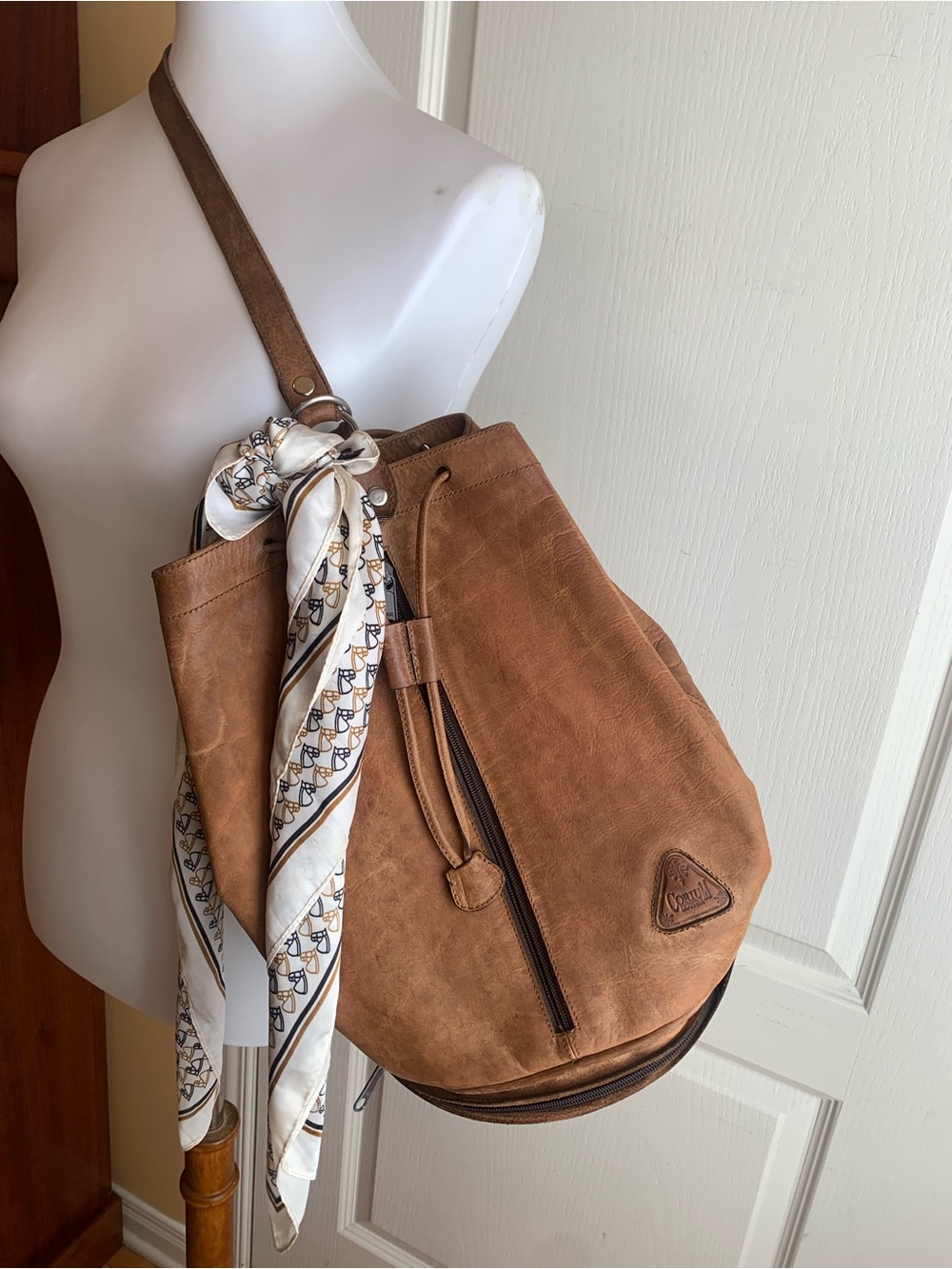 VintageTan leather handcrafted hobo Bucket shoulder bag